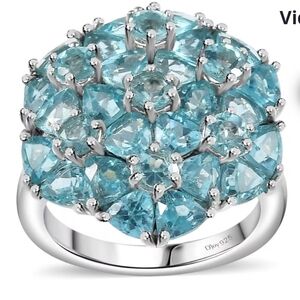 Genuine Paraiba Apatite Cluster Platinum/925 Size 6